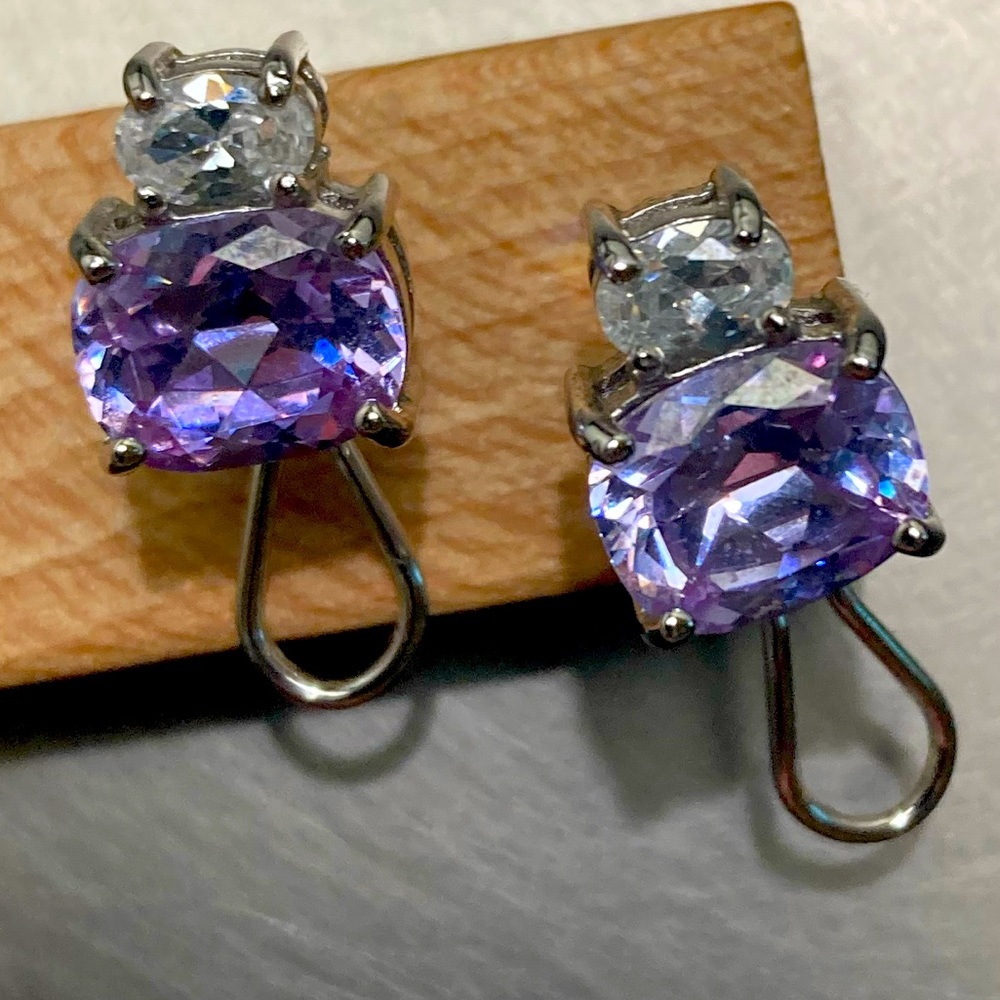 Light Amethyst and White CZ Oval Double Solitaire Studs